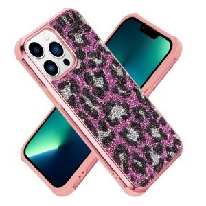 iPhone 13 Pro Max Diamond leopárd tok mintával rózsaszín színben Alphajack