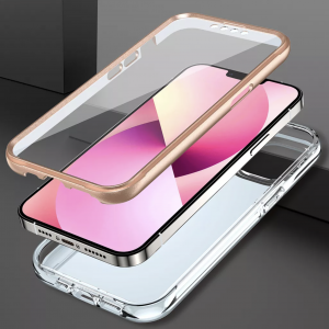 iPhone 14 Pro Max márvány mintás 360 fokos védelmet biztosító TPU tok kijelzővédővel, rózsaszín Alphajack
