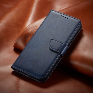 Samsung Galaxy A12 mágneses PU bőr fliptok kártyatartóval kék Alphajack