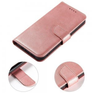 Samsung Galaxy A13 4G mágneses PU bőr fliptok kártyatartóval rózsaszín Alphajack
