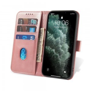 Samsung Galaxy A23 5G mágneses PU bőr fliptok kártyatartóval rózsaszín Alphajack