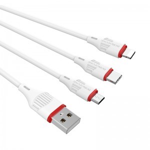 Borofone BX17 3in1 Enjoy USB - Type-C/Lightning/Micro USB kábel 2.4A 1m fehér
