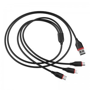 Borofone BX17 3in1 Enjoy USB - Type-C/Lightning/Micro USB kábel 2.4A 1m fekete