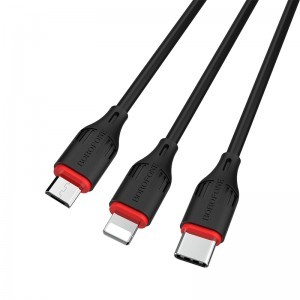 Borofone BX17 3in1 Enjoy USB - Type-C/Lightning/Micro USB kábel 2.4A 1m fekete