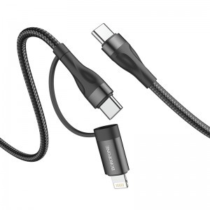 Borofone BX61 Source 2in1 USB Type-C - USB Type-C + Lightning kábel 20W/60W 3A 1m fekete