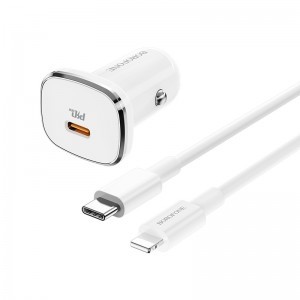 Borofone BZ12B Lasting Power USB Autós töltő QC 3.0 18W 3A + USB Type-C - Lightning kábel fehér