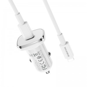 Borofone BZ12B Lasting Power USB Autós töltő QC 3.0 18W 3A + USB Type-C - Lightning kábel fehér
