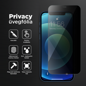 iPhone 14 Pro Max/15 Plus Privacy kijelzővédő üvegfólia 0.33mm 9H Alphajack
