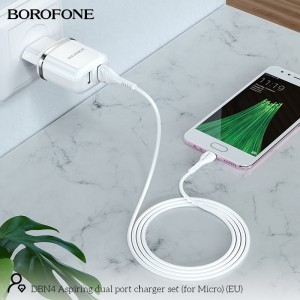 Borofone Aspiring DBN4 töltő adapter 2xUSB 2.4A + USB - micro USB töltő kábel fehér