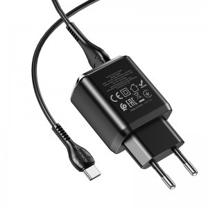 Borofone Charmer DBN6 hálózati töltő adapter 2xUSB QC 3.0 18W 3A + USB - Type C kábel fekete