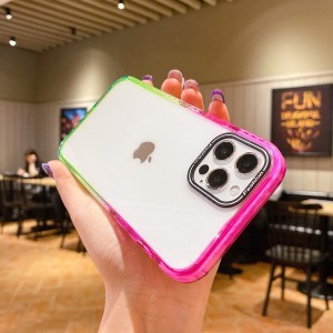 iPhone 13 mini átlátszó TPU tok rózsaszín-zöld színátmenetes kerettel Alphajack