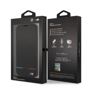 Samsung Galaxy S22+ Plus BMW M PC / TPU Tricolor Carbon hatású fliptok fekete (BMBKS22MPUCARTCBK)