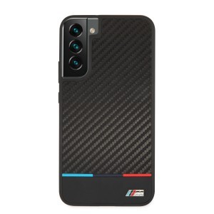 Samsung Galaxy S22+ Plus BMW M PC / TPU Tricolor Stripes hatású tok fekete (BMHCS22MPUCARTCBK)