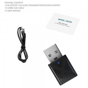 Mini Bluetooth USB-3.5 mm sztereó AUX audio adapter adó/vevő audio-streaming (KN320)