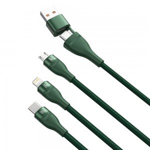 Baseus 3in1 USB Type-C / USB/ - Micro USB Type-C - Lightning/ USB Type-C/ Micro USB (5 A - 100 W / 20 W / 18 W) PD QC kábel 1.5m zöld(CA2T3-06)