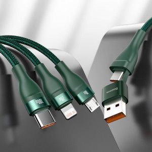 Baseus 3in1 USB Type-C / USB/ - Micro USB Type-C - Lightning/ USB Type-C/ Micro USB (5 A - 100 W / 20 W / 18 W) PD QC kábel 1.5m zöld(CA2T3-06)