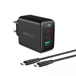 Acefast A13 2 az 1-ben fali töltő 2x USB Type C / USB 65W PD QC 3.0 AFC FCP + töltő kábel fekete-1