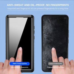 Samsung Galaxy S22 Ultra 360 fokos védelmet biztosító IP68 vízálló tok kijelzővédővel, átlátszó, fekete kerettel
