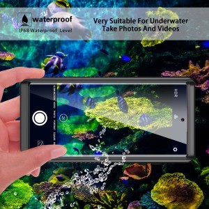 Samsung Galaxy S22 Ultra 360 fokos védelmet biztosító IP68 vízálló tok kijelzővédővel, átlátszó, fekete kerettel