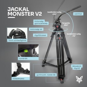 Jackal Monster V2 fluid fejes videó állvány, tripod (180cm)-2
