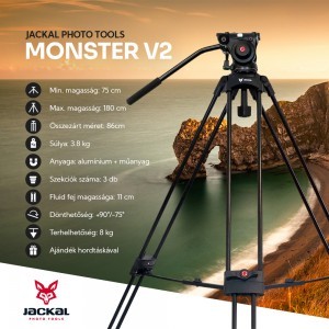 Jackal Monster V2 fluid fejes videó állvány, tripod (180cm)-1