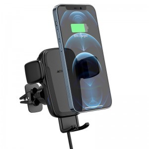 Acefast Univerzális autós telefontartó és Qi vezeték nélküli gyorstöltő 15W automata rögzüléssel fekete