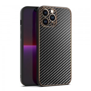 iPhone 13 Pro Max Tel Protect Leather Carbon szénszál mintás tok fekete