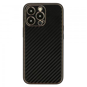 iPhone 12 Tel Protect Leather Carbon szénszál mintás tok fekete