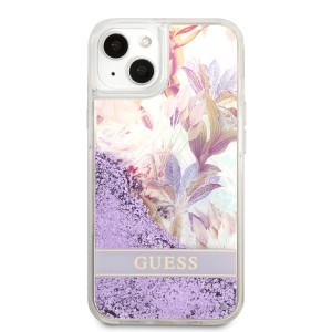 iPhone 13 Mini Guess Liquid Glitter Flower csillámos tok lila