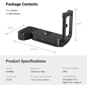 SmallRig L-Bracket, L-konzol Sony A7RIII/A7III/A9 kamerákhoz (2122D)-7