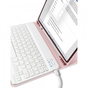iPad Air 4 2020 / Air 5 2022 Tech-Protect védőtok ceruza hellyel és angol billentyűzettel rózsaszín