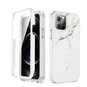 iPhone 11 Pro márvány mintás 360 fokos védelmet biztosító TPU tok kijelzővédővel, fehér Alphajack