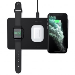 Satechi Trio vezeték nélküli töltőpad, töltőállomás fekete (Apple Watch, Airpods, iPhone) (ST-X3TWCPM)