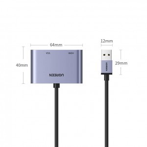 Ugreen USB átalakító adapter - HDMI 1.3 (1920 x 1080 60Hz) + VGA 1.2 (1920 x 1080 60Hz) szürke (CM449)