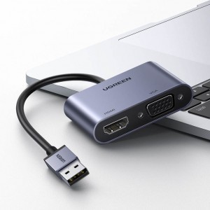 Ugreen USB átalakító adapter - HDMI 1.3 (1920 x 1080 60Hz) + VGA 1.2 (1920 x 1080 60Hz) szürke (CM449)