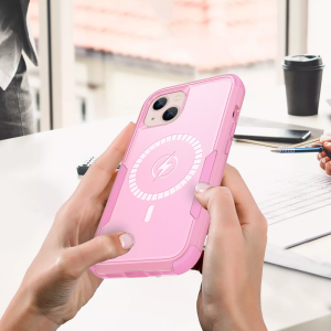 iPhone 13 Pro Max 3 az 1-ben ütésálló MagSafe-kompatibilis mágneses tok rózsaszín Alphajack