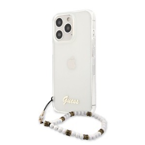 iPhone 13 Pro Max Guess White Pearl tok karpánttal átlátszó (GUHCP13XKPSWH)