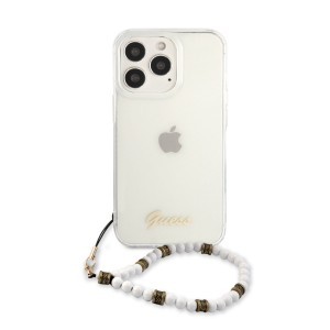 iPhone 13 Pro Max Guess White Pearl tok karpánttal átlátszó (GUHCP13XKPSWH)