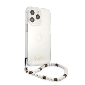 iPhone 13 Pro Max Guess White Pearl tok karpánttal átlátszó (GUHCP13XKPSWH)