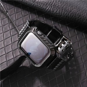 Apple Watch 4/5/6/7/8/SE (38/40/41mm) karbon mintás óraszíj és tok fekete