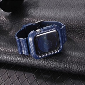 Apple Watch 4/5/6/7/8/SE (42/44/45mm) karbon mintás óraszíj és tok kék