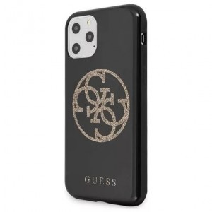 Guess Saffiano 4G Circle Logo iPhone 11 Pro tok fekete flitteres mintával (GUE000601)