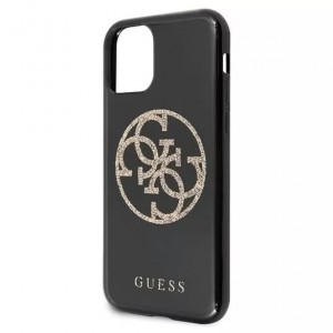 Guess Saffiano 4G Circle Logo iPhone 11 Pro tok fekete flitteres mintával (GUE000601)