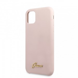 Guess Silicone Vintage iPhone 11 tok világos rózsaszín arany logóval (GUE000596)