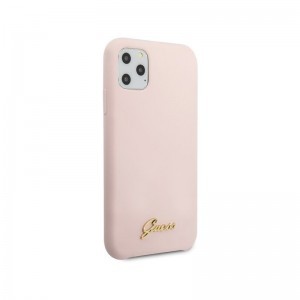 Guess Silicone Vintage iPhone 11 Pro Max tok világos rózsaszín arany logóval (GUE000597)