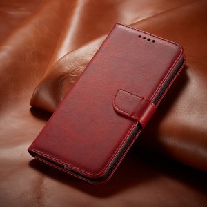 Samsung Galaxy A12 mágneses PU bőr fliptok kártyatartóval piros Alphajack