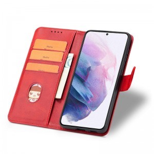 Samsung Galaxy A12 mágneses PU bőr fliptok kártyatartóval piros Alphajack