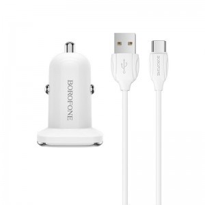 2xUSB Autós Töltő és 2,4A USB Type-C Kábel Borofone BZ12 Lasting Power szivargyújtós