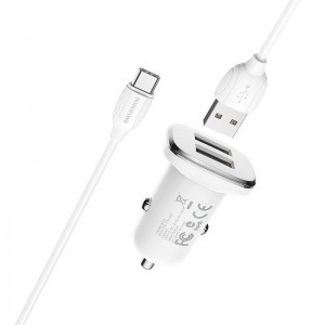 2xUSB Autós Töltő és 2,4A USB Type-C Kábel Borofone BZ12 Lasting Power szivargyújtós