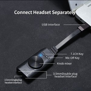 HGS3 külső USB 7.1 hangkártya dupla 3.5mm fejhallgató kimenettel